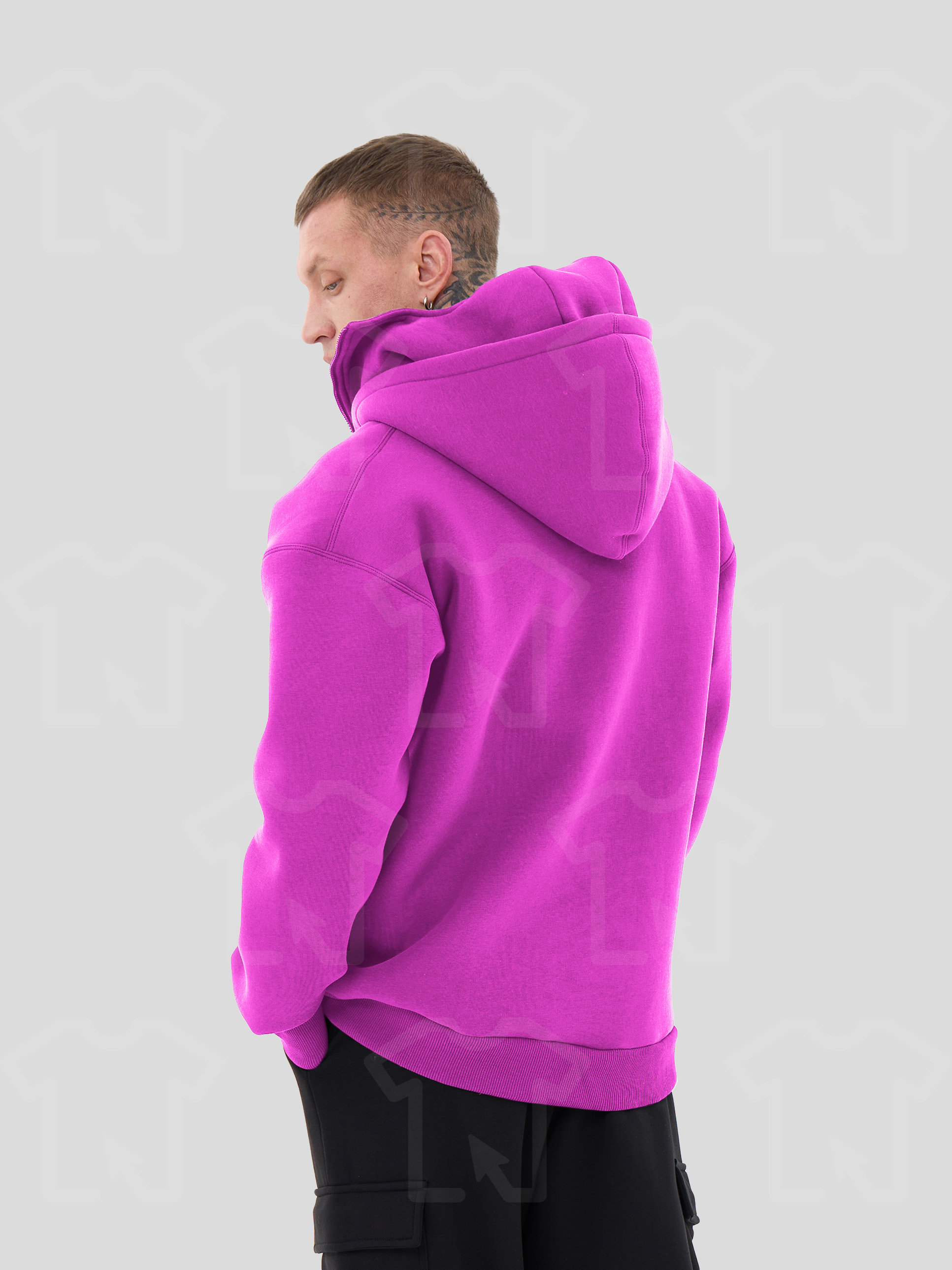 Худи Oversize BALACLAVA ZIP (на молнии) Премиум с начесом, цвет: фуксия